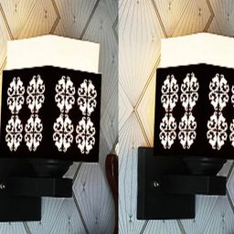 Gojeeva Black & White 2 Pieces Textured Wooden Square Shaped Wall Lamps-picture-30