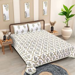 Texstylers White Floral Cotton 210 TC Queen Bedsheet with 2 Pillow Covers-2.74mX2.28m-image-49