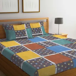 Myntra Elegant Homes Blue Geometric Printed 300 TC King Bedsheet Set- 2.50 m x 2.20 m-image-4