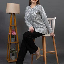 Dadu Dayal Women Ethnic Motifs Embroidered Woollen Cardigan-picture-27