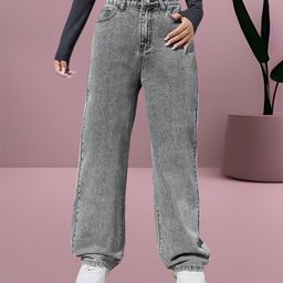 RIVI Women Comfort Wide Leg High-Rise Light Fade Acid Wash Stretchable Jeans-image-57