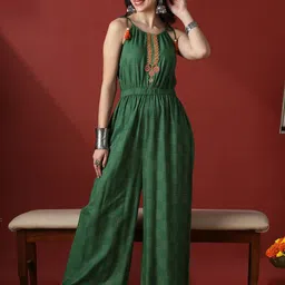 Globus Polka Dot Foil Printed Embroidered Tie-Up Shoulder Straps Wide Leg Basic Jumpsuit-picture-46