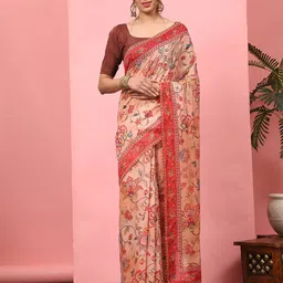 DIVASTRIwomen FloralPrinted ChanderiCotton Blend Saree-image-32
