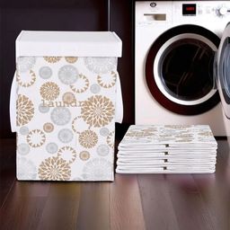 Aura 5Pcs White & Brown Printed Foldable Laundry Bags With Lid & Handles - 75 L Each-0
