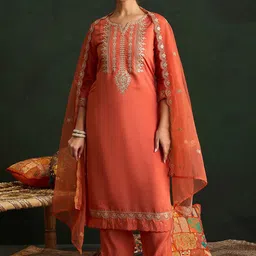 Indo Era Women Ethnic Motifs Embroidered Regular Gotta Patti Kurta with Trousers & With Dupatta-image-90