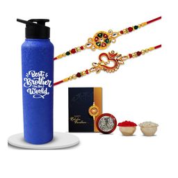 Best Brother Rakhi Combo with Bottle & Roli Chawal , coin and greeting card Set-image-19