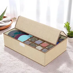 Aura Beige Multi-Grid Top Flap Undergarments Organizer-44
