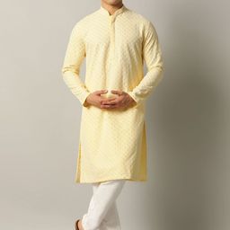 THE KURTA COMPANY Men Geometric Embroidered Kurta-image-84