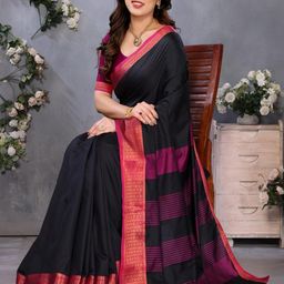 vj fashion Black Silk Blend Kasavu Sarees-image-127