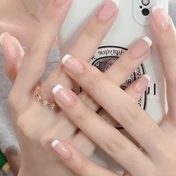 Vembley Set of 24 Artificial Reusable Nails in French Manicure Style With Glue-image-3