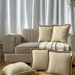 EXPORT HOUSE Cream-Coloured & Brown Set of 2 Square Cushion Covers image 5