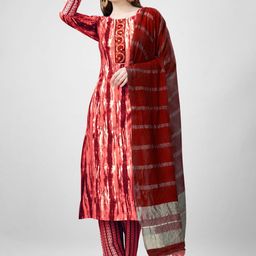 ARADHNA FASHION Shibori Dyed Thread Work Straight Kurta With Trousers And Dupatta-picture-47