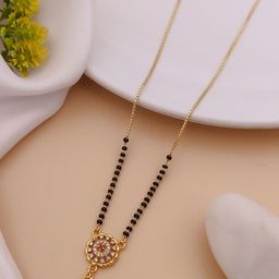 TKRB SALES Gold-Plated American Diamond Studded & Beaded Mangalsutra-image-15