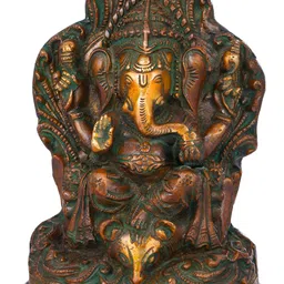 Exotic India 6" Throne Ganesha Leg Resting on Mouse Head Handmade Brass Statue-68