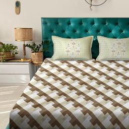 Klotthe Brown & Green Printed 400 TC Cotton King Bedsheet Set 2.70 m x 2.70 m-image-99