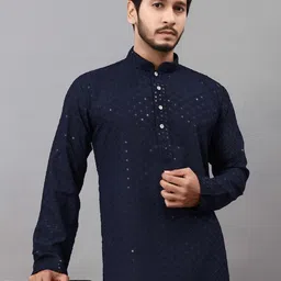 ALMORA Men Ethnic Motifs Embroidered Regular Thread Work Pure Cotton Kurta with Pyjamas-17