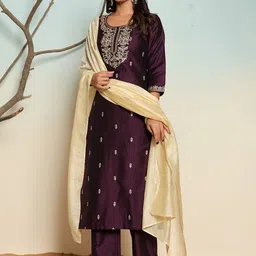 SUAAC WomenRegular Thread Work Kurta with Trousers & With Dupatta image 3