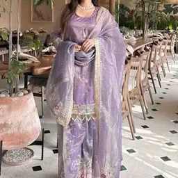 AKSHARAM Women Floral Embroidered Regular Sequinned Kurta with Sharara & With Dupatta-picture-21