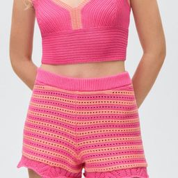 MANGO Women Pure Cotton Striped Crochet Shorts-picture-44