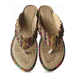VANIYA SHOES Women Woven Design Ethnic Open Toe Flats With Western - Embellished-9