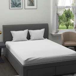 Aura White Striped Cotton 180 TC King Bedsheet Set 2.70 m x 2.25 m-image-94