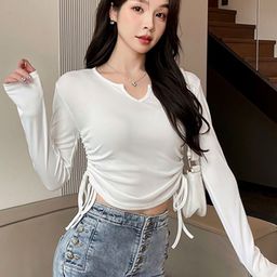 StyleCast x Revolte Women Solid Round Neck Ruched Crop Top-image-81