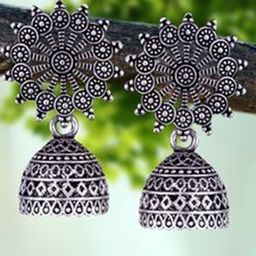 DIVASTRI Set Of 5 Silver-Plated Dome Shaped Jhumkas-29
