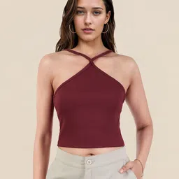 DressBerry Ribbed Cross Halter Neck Crop Top-image-13