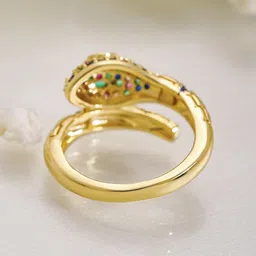 Rubans 22K Gold Plated Cubic Zirconia-Studded Adjustable Finger Ring image 4