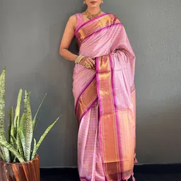 DIVASTRI Checked Zari Silk Cotton Ready to Wear Saree-picture-14