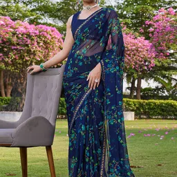KALINI Women Blue Floral Pure Chiffon Saree-picture-47