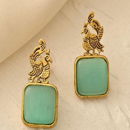 STYYO Silver-Plated Artificial Stones Peacock Shaped Studs Earrings-47
