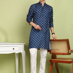 FUBAR Geometric Printed Mandarin Collar Straight Kurta With Pyjamas-picture-11