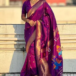 DIVASTRI Women Woven Design Zari Pure Silk Paithani Saree-34