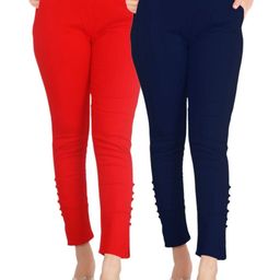SAJATA Women Red Cotton Casual Cigarette Trousers-picture-19
