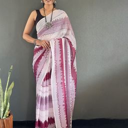 FLOURIOUS Striped Organza Saree-image-54