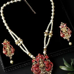Anouk Kundan Studded And Beaded Goddess Maa Laxmi Necklace And Earrings-51