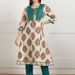 Dillen Women Floral Printed Regular Gotta Patti Kurta with Trousers-image-96