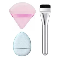 Facejewel Set Of 3 Professional Silvery Makeup Brush With Triangle Puff & Finger Puff-44