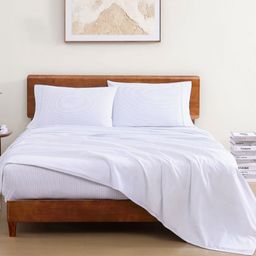 LANE LINEN Blue & White Striped 144 TC Single Bedsheet with 1 Pillow Covers-image-85