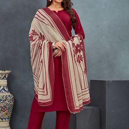 VAAZI CREATOR Round Neck Three-Quarter Sleeves Regular Kurta With Trouser With Dupatta-image-26