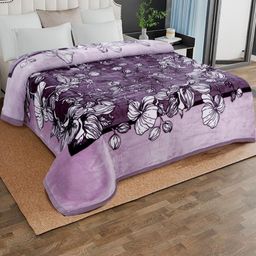 Signature Purple & White Floral Mink AC Room 500 GSM Double Bed Blanket-image-39