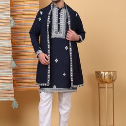 KRAFT INDIA LUXE Men Ethnic Motifs Embroidered Regular Thread Work Kurta with Trousers & With Dupatta-image-66