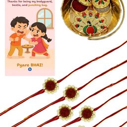 Anouk Set Of 6 Pearl Design Rakhi With Card & Thali image 2