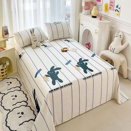 JC HOME White & Teal Cartoon Characters 140 TC Queen Bedsheet with 2 Pillow Covers-image-30