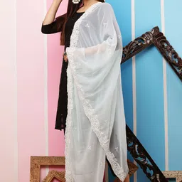 Bunkraft Floral Embroidered Georgette Dupatta with Thread Work image 5
