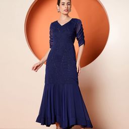 Antheaa Women Embellished Chiffon Three-Quarter Sleeves Maxi Dress-picture-55