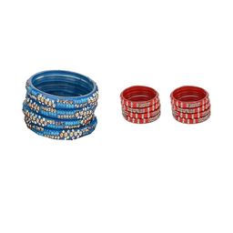 1ST TIME Set Of 12 Blue Alloy Artificial Stones & Beads Bangles-picture-17