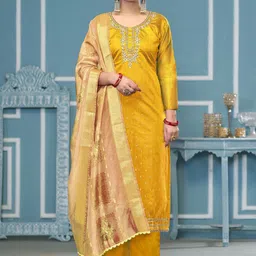 HERE&NOW Floral Embroidered Beads And Stones Unstitched Dress Material-image-20