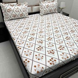 Pure Decor White & Brown Floral 250 TC Queen Bedsheet with 2 Pillow Covers-picture-23